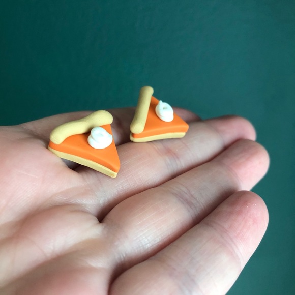 Hand Crafted Jewelry - Made-to-Order NEW Handmade Pumpkin Pie Polymer Clay Stud Fall Earrings